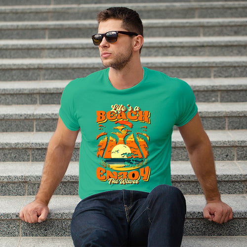"ENJOY THE WAVES", Men's Half Sleeve T-shirt - FHMax.com