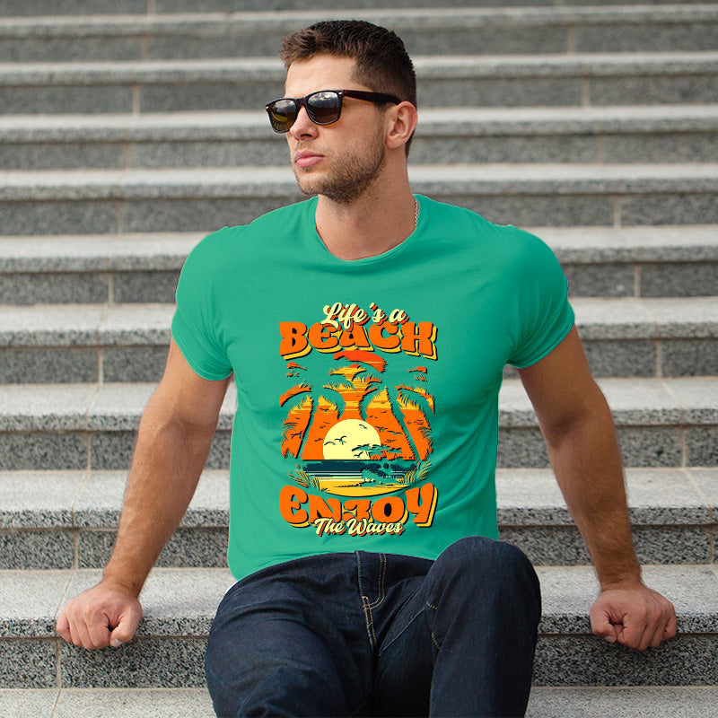 "ENJOY THE WAVES", Men's Half Sleeve T-shirt - FHMax.com