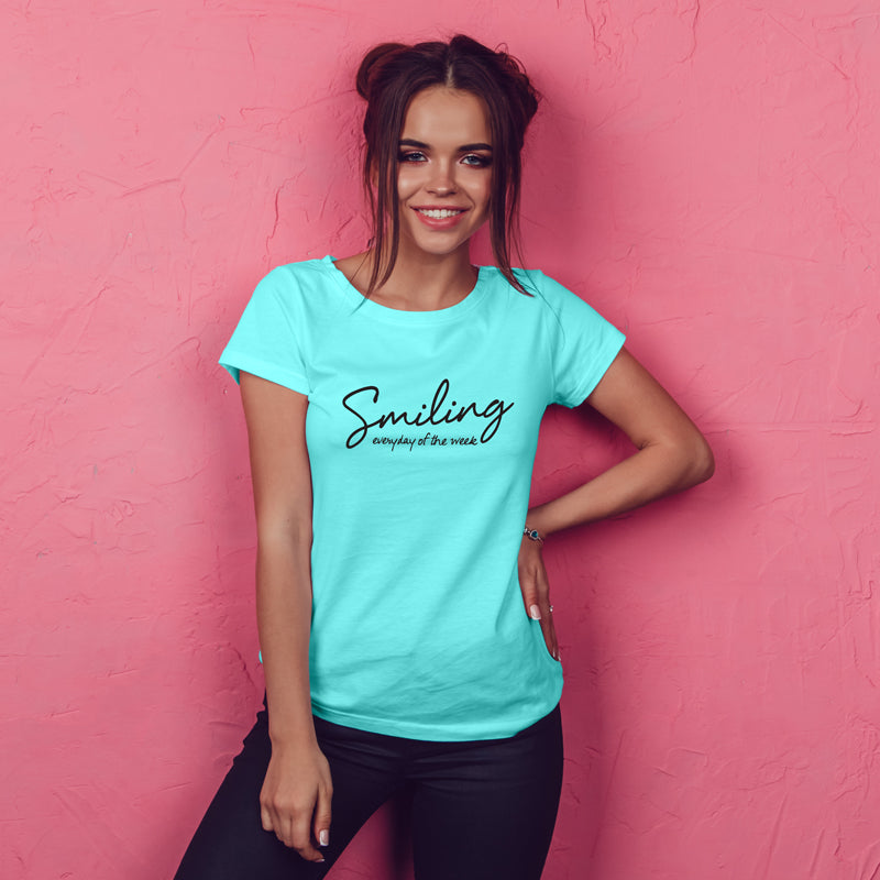 "SMILING", Women Half Sleeve T-shirt - FHMax.com