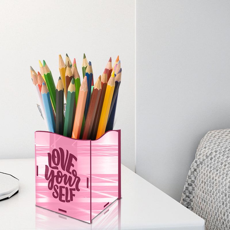 "LOVE YOUR SELF", Acrylic mirror Pen stand - FHMax.com