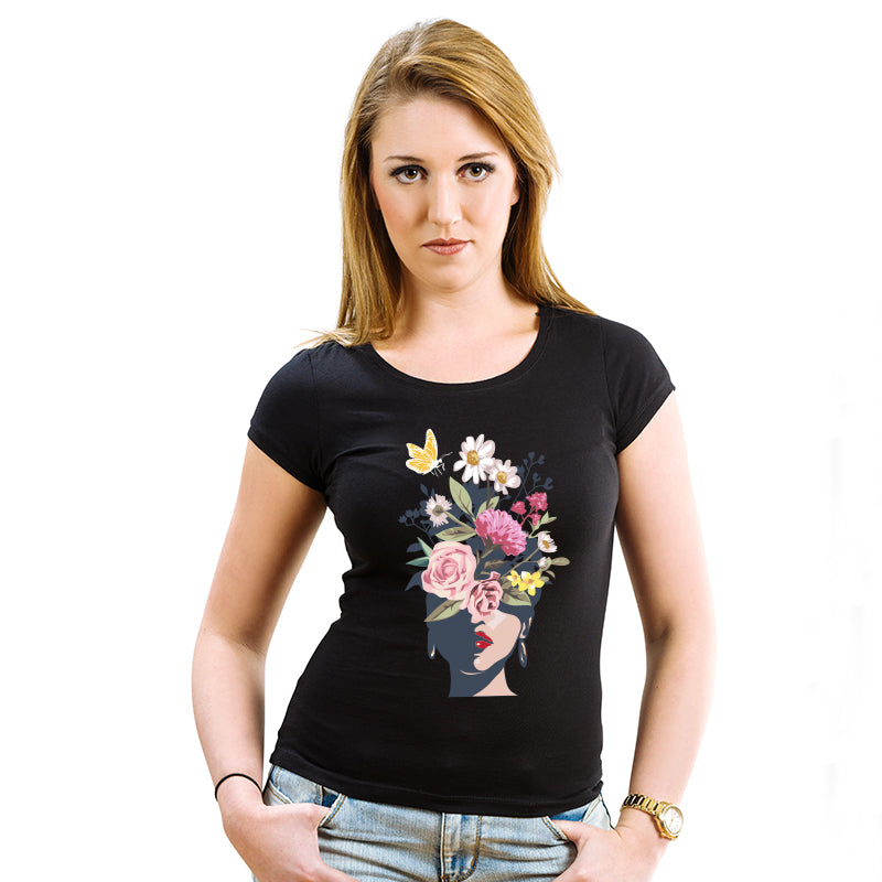 "FLOWERS", Women Half Sleeve T-shirt - FHMax.com