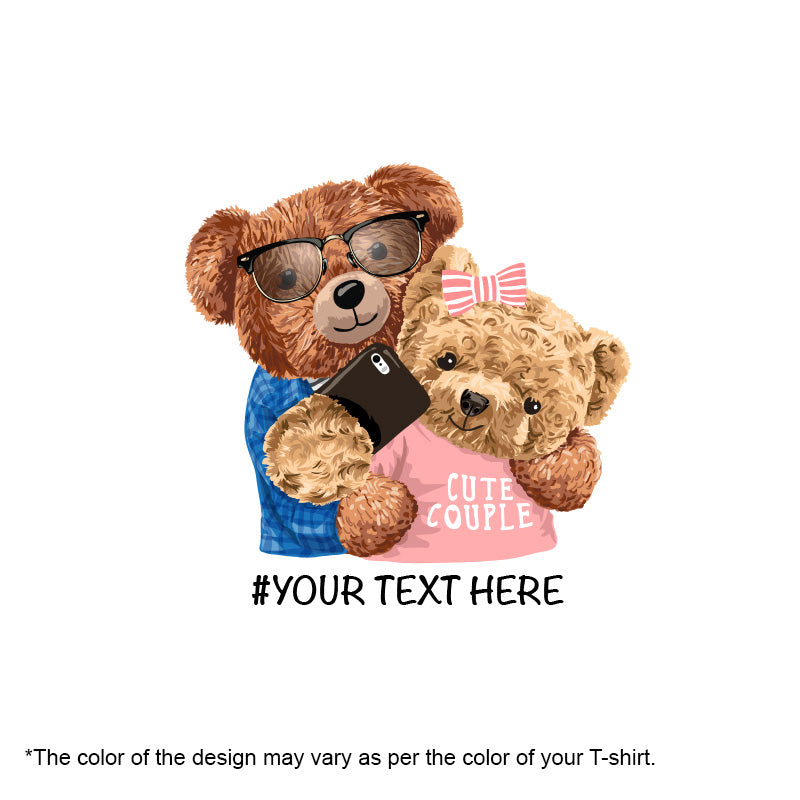 Customize Cute Couple Teddy with your Text, FHM London Women Half Sleeve Tshirt - FHMax.com