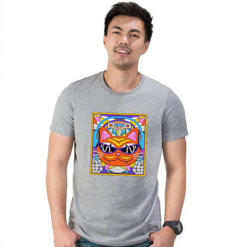 Cat with musical vibe, Men's Half Sleeve Tshirt - FHMax.com