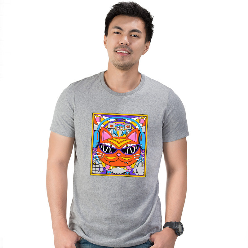 Cat with musical vibe, Men's Half Sleeve Tshirt - FHMax.com