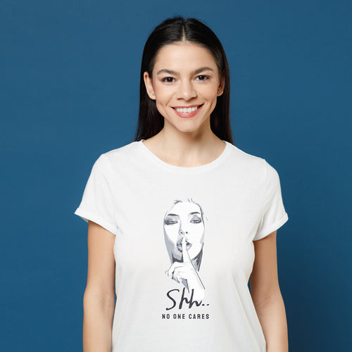 "Shh....NO ONE CARES", Women Half Sleeve T-shirt - FHMax.com