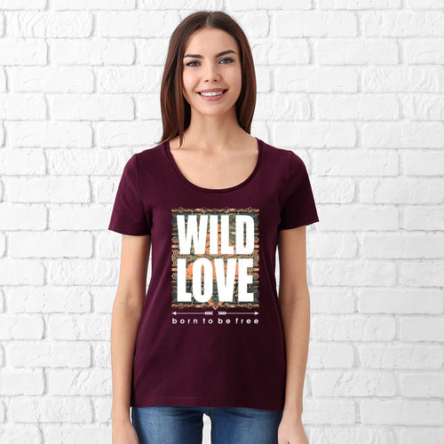 "WILD LOVE", Women Half Sleeve T-shirt - FHMax.com