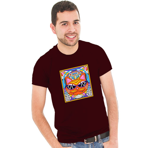 Cat with musical vibe, Men's Half Sleeve Tshirt - FHMax.com