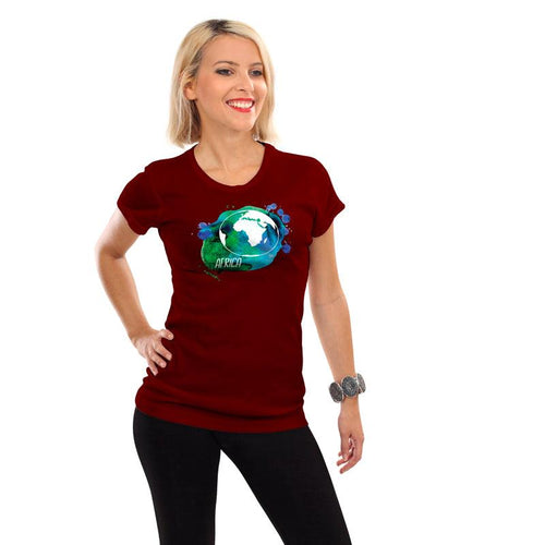 African Map on Globe, Women Half Sleeve Tshirt - FHMax.com