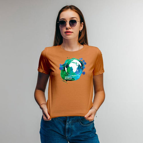 African Map on Globe, Women Half Sleeve Tshirt - FHMax.com