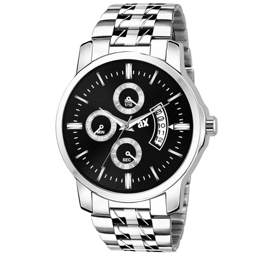 Day & Date Function Black Polo Dial with Silver strap Men Watch - FHMax.com