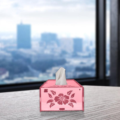 Engrave Flower design, One Acrylic Mirror tissue box with 100 X 2 Ply tissues (2+ MM) - FHMax.com