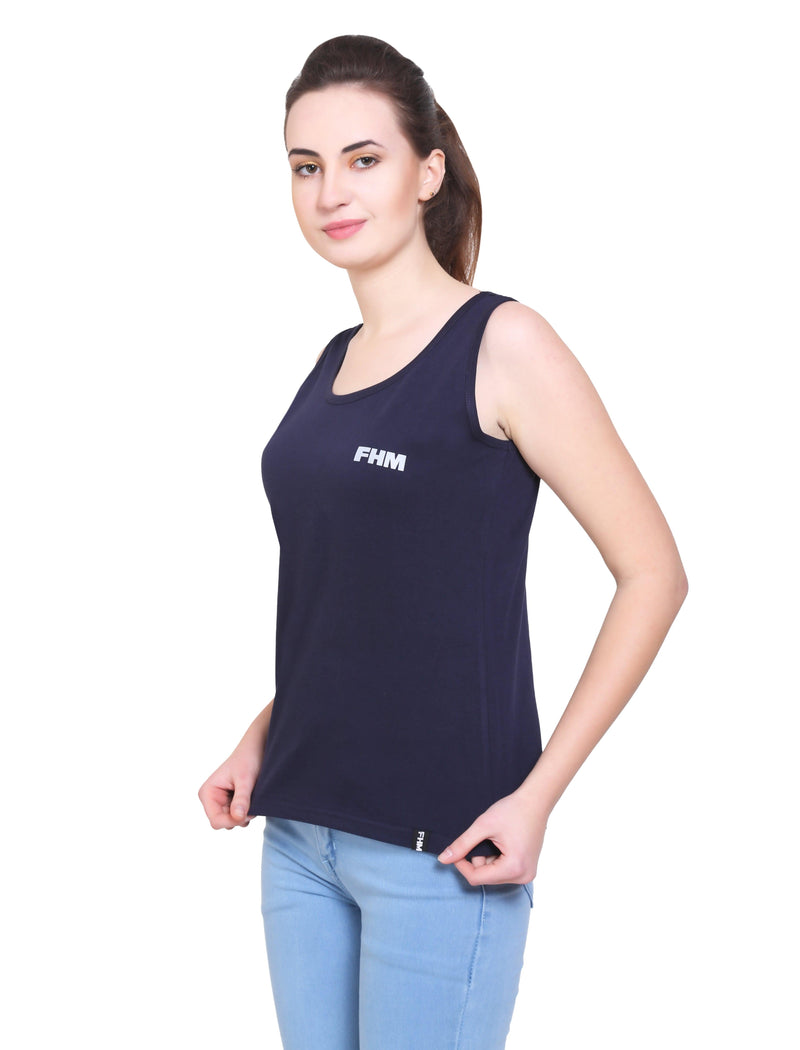 FHM Navy Blue, Women Cotton Tank Top / Tshirt - FHMax.com