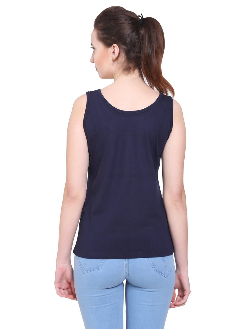 FHM Navy Blue, Women Cotton Tank Top / Tshirt - FHMax.com