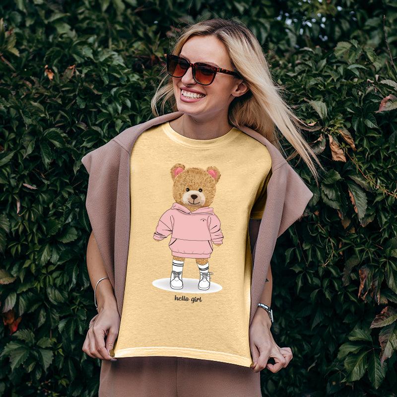 Hello Girl Teddy, Women Half Sleeve Tshirt - FHMax.com