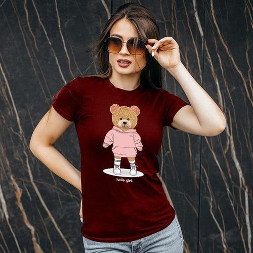 Hello Girl Teddy, Women Half Sleeve Tshirt - FHMax.com