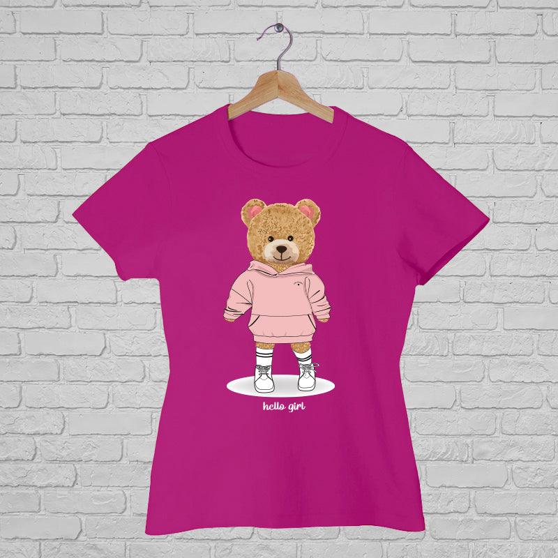 Hello Girl Teddy, Women Half Sleeve Tshirt - FHMax.com