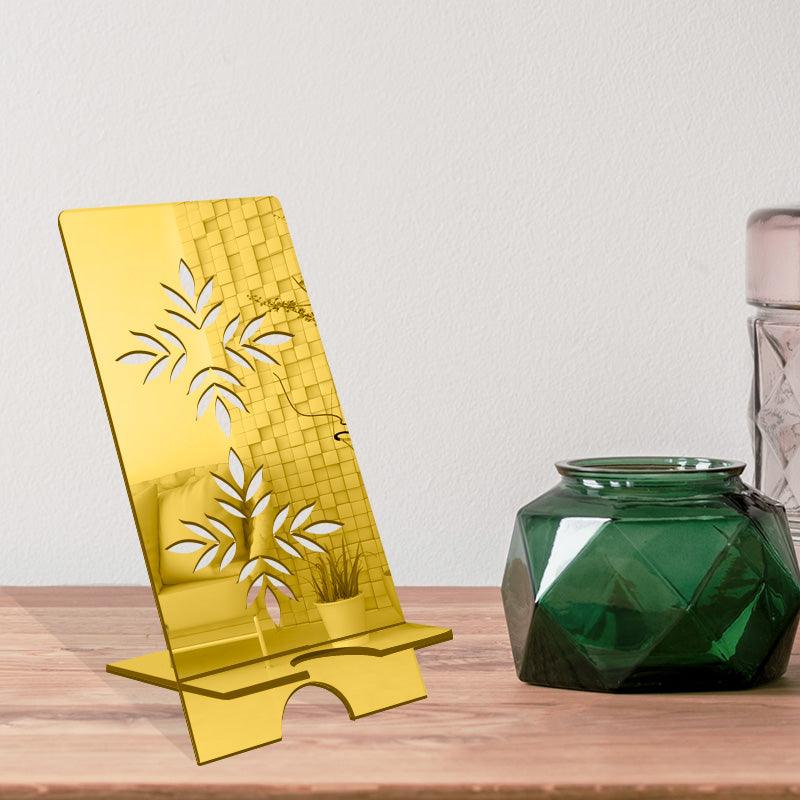 Laser Cutting Ash leaves design, Reflective Acrylic Mobile Phone stand - FHMax.com