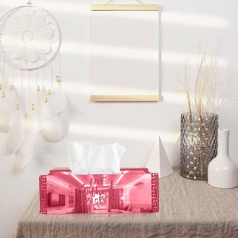Live without Regret, One Acrylic Mirror tissue box with 100 X 2 Ply tissues (2+ MM) - FHMax.com