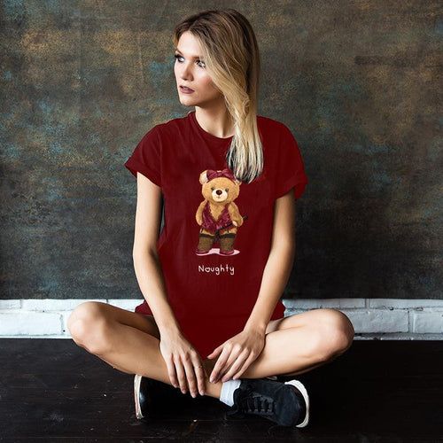 Naughty Teddy, Women Half Sleeve Tshirt - FHMax.com