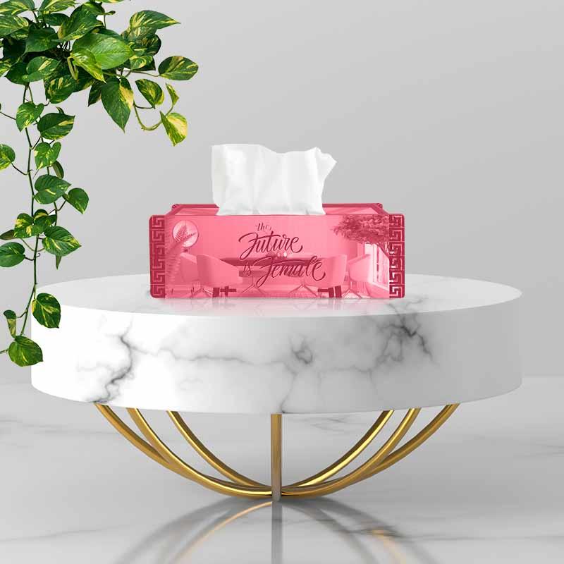 The Future Is Female, One Acrylic Mirror tissue box with 100 X 2 Ply tissues (2+ MM) - FHMax.com