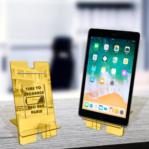 Time to Recharge and Run again, Reflective Acrylic Tablet stand - FHMax.com
