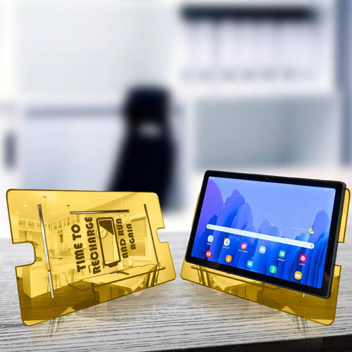 Time to Recharge and Run again, Reflective Acrylic Tablet stand - FHMax.com