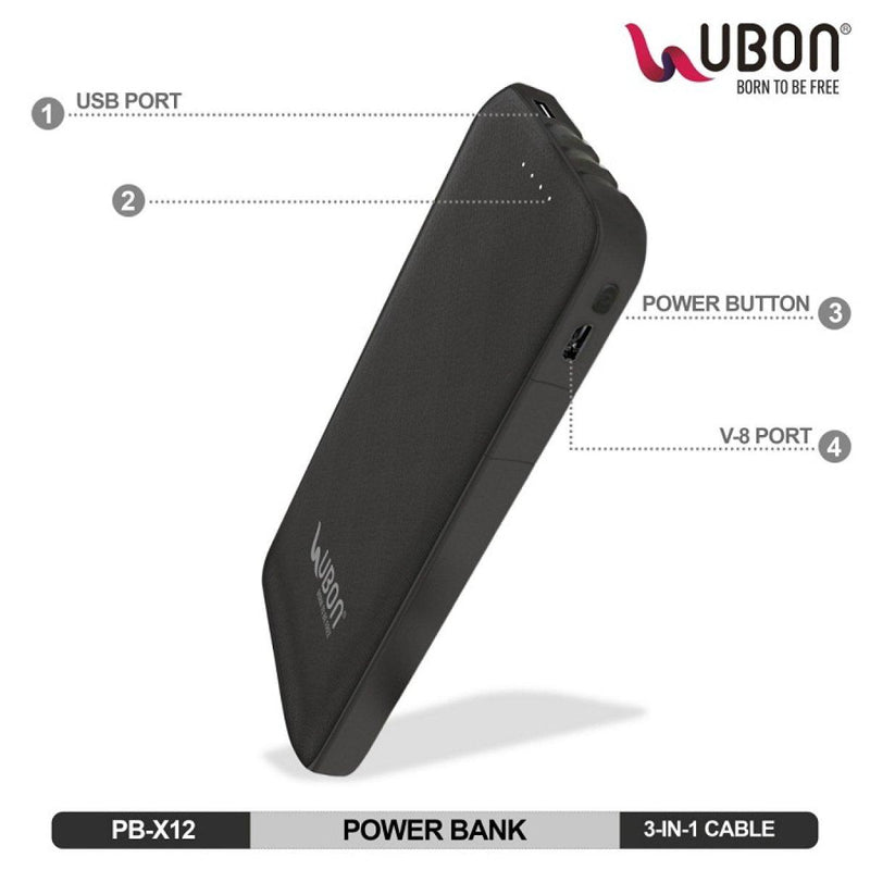 UBON, Power King  PB-X12 10000mAH (Black Colour) - FHMax.com